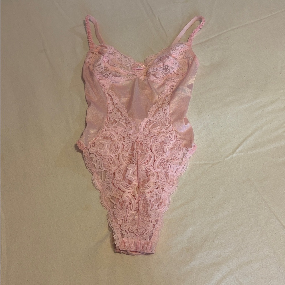 Vintage Olga Pink Lace Bodysuit